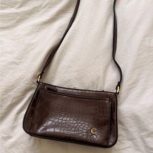 Cornell Croc-Embossed leather Shoulder Bag with Gold Accent